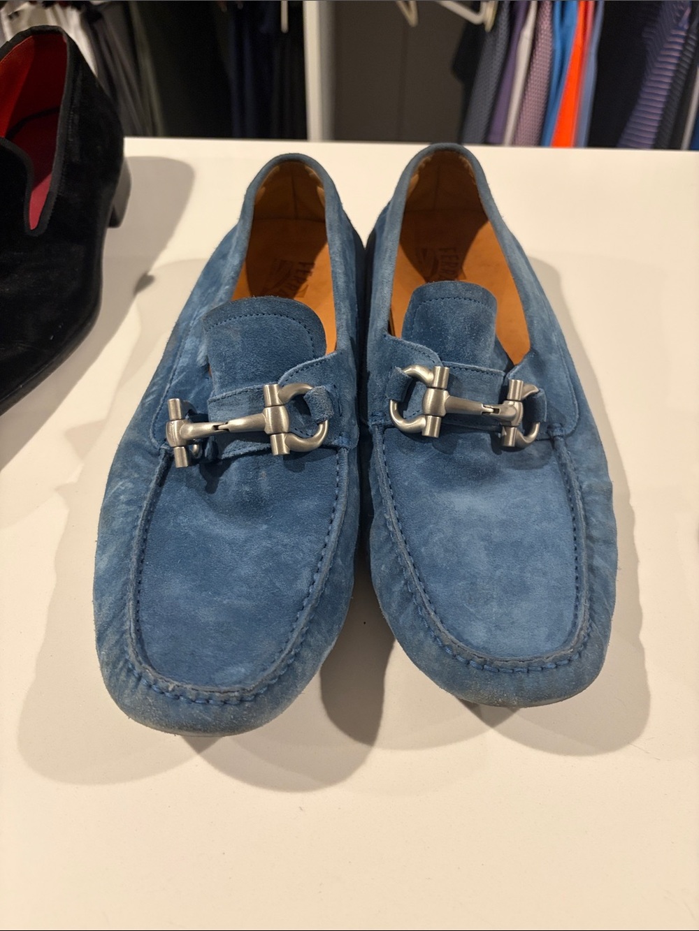 Salvatore Ferragamo Blue Suede Bit Loafers